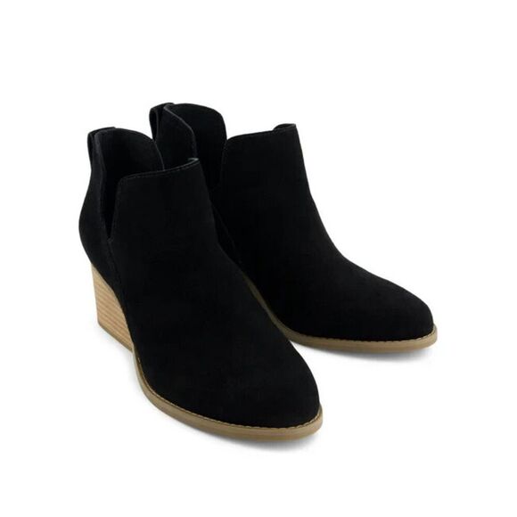 Toms Gwen 10021339 Boot Women US 8.5 Black Suede Wedge Heel Ankle Bootie ZPO2356 - Picture 1 of 10